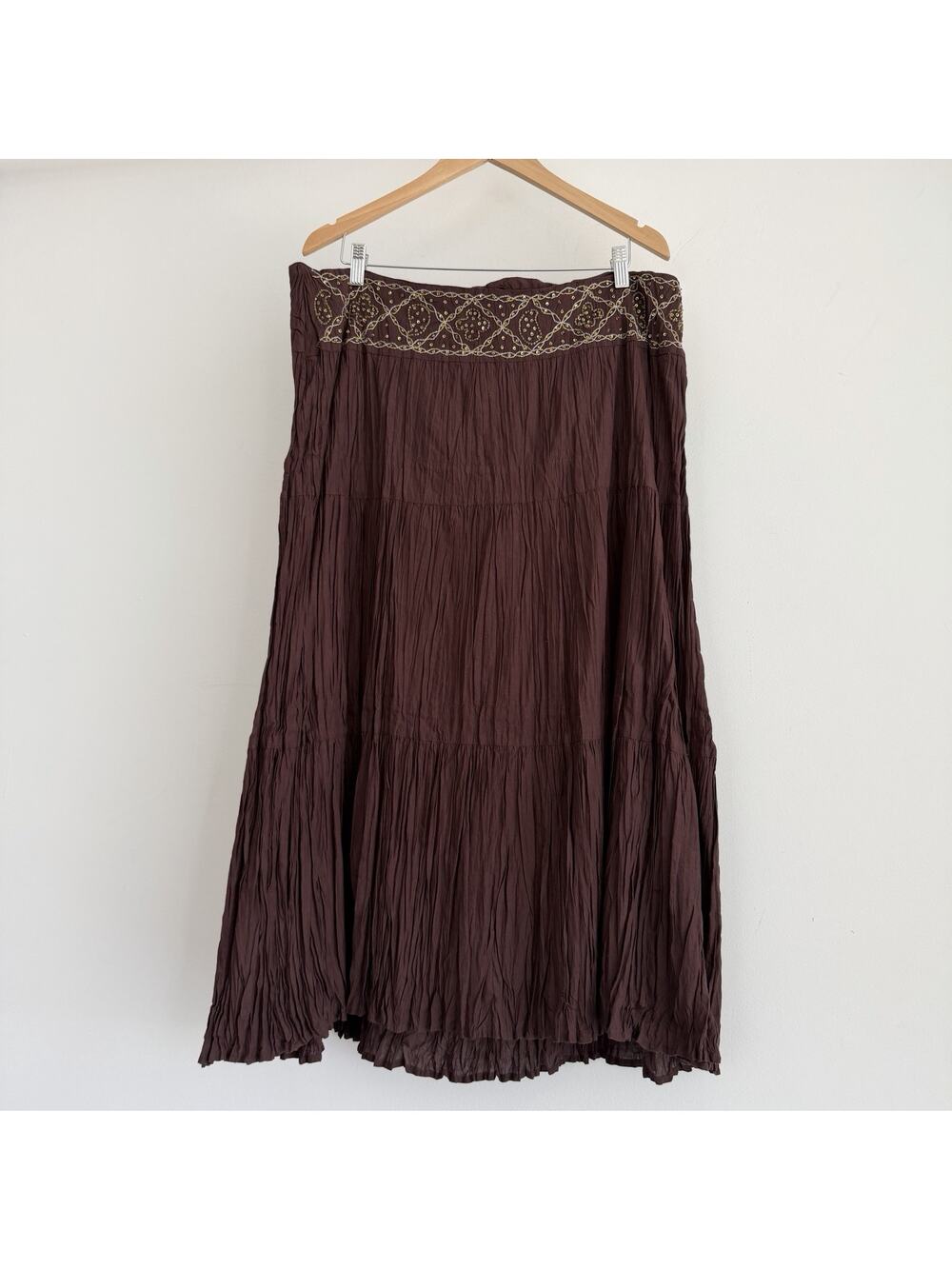 Vintage Broomstick Skirt 18 Brown Crinkle Plisse Beaded Whimsigoth Fairy Witchy
